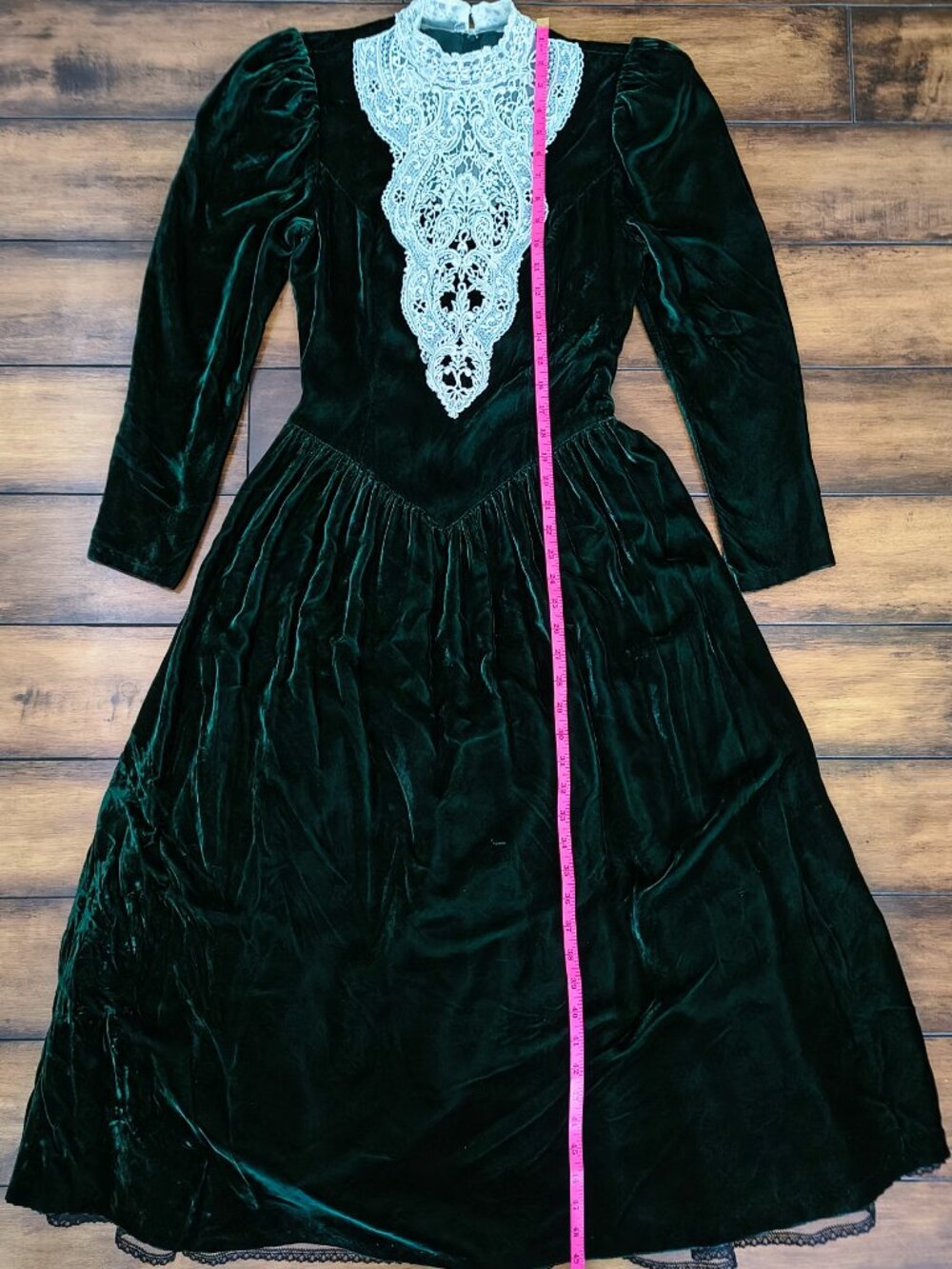VTG Jessica McClintock Gunne Sax Velvet Lace Maxi Dress Green 8 - Picture 3 of 9